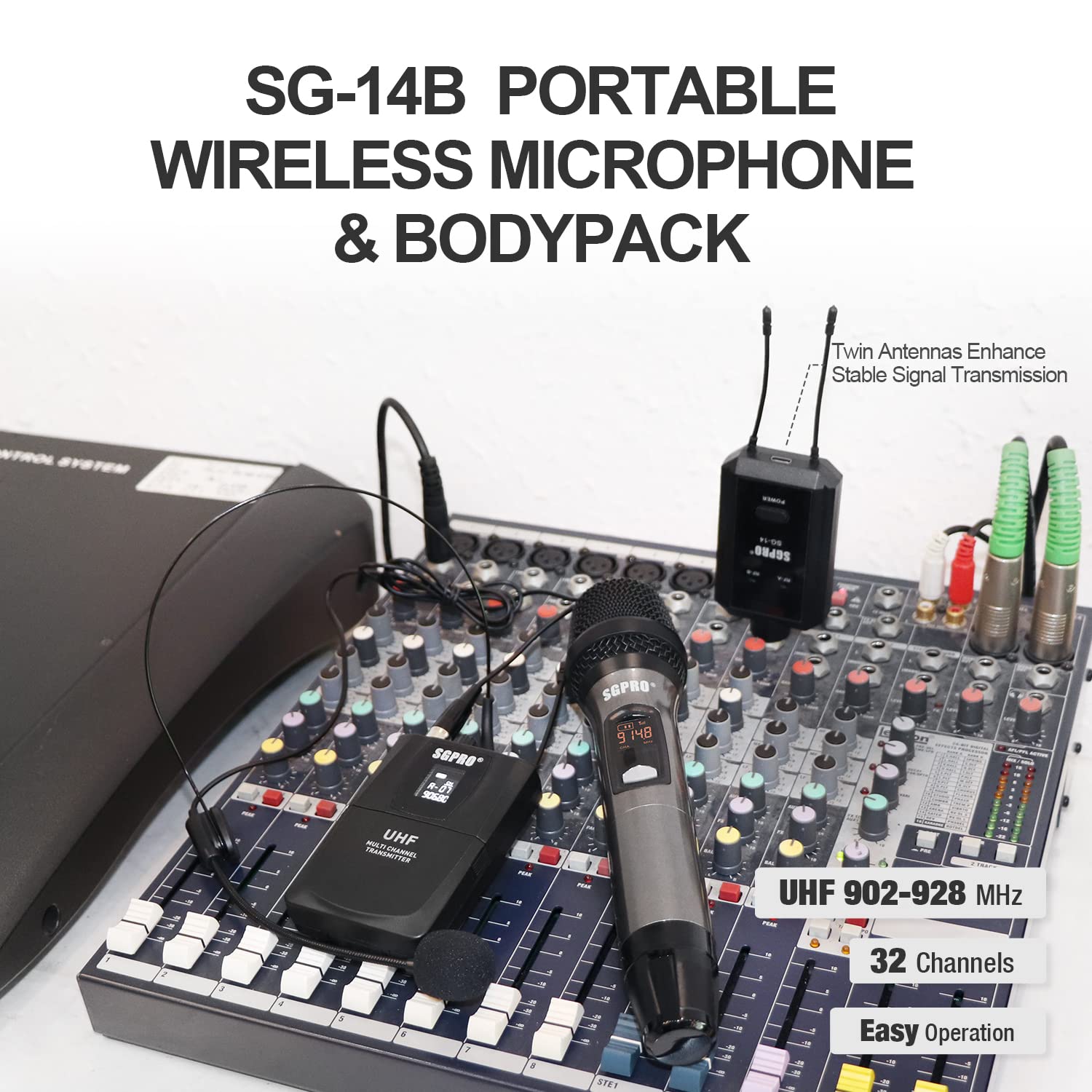SGPRO Wireless Microphone Multi-Purpose Set with Compact Receiver, Mute. and Battery Indicator for Singing, DJ, Speech, Classroo